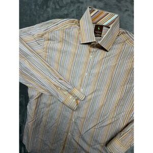 Tailor Byrd Mens XL Striped Long‎ Sleeve Button Down Shirt 100% Superfine Cotton